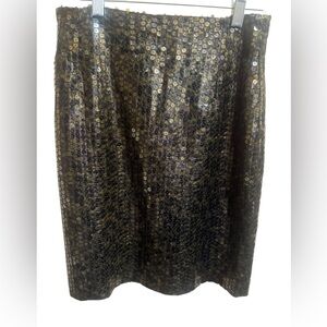 TOPOLINO Brown Bronze Sequin Skirt Lined Zip Back Size Small Vintage Back Slit